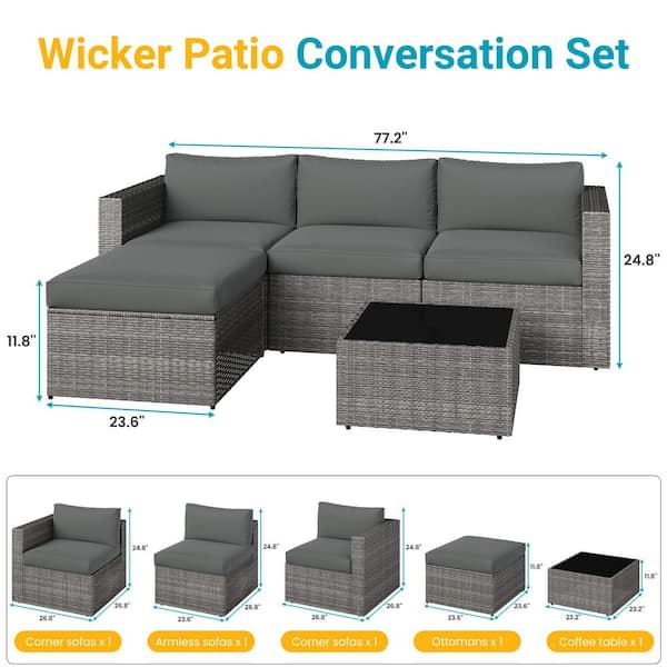 5-Piece Patio Furniture Set, All Weather Wicker Patio Conversation