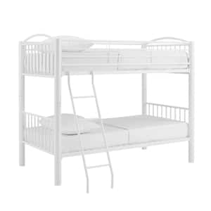 Jordan White Heavy Metal Twin Size Top Twin Size Bottom Bunk Bed with Ladder