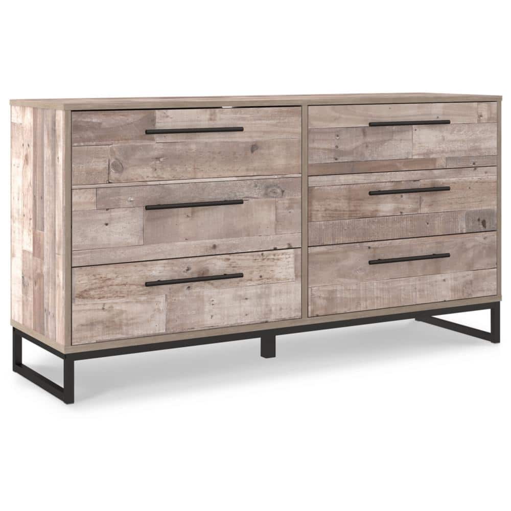 Beige and Black 6-Drawer Mid-Century Modern Dresser