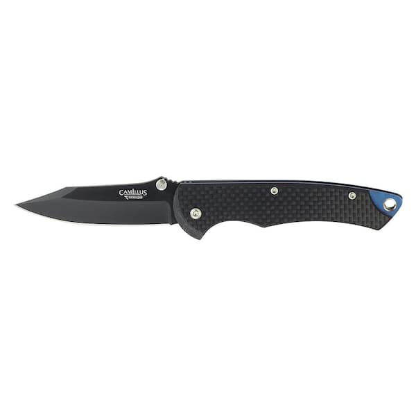 Camillus 2.75 in. Carbonitride Titanium Drop Point Straight Edge Folding Knife with Assisted Opening, Carbon Fiber Handle