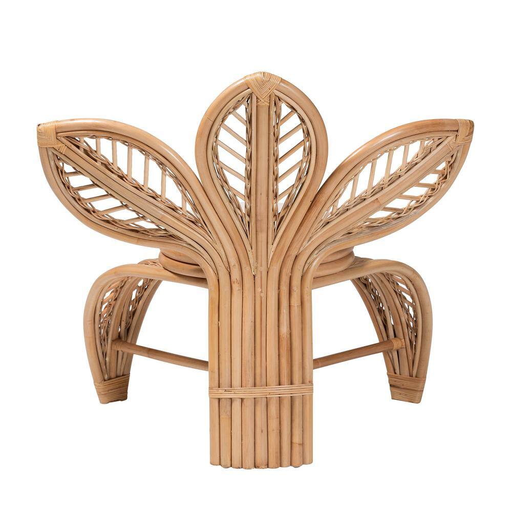Handcrafted Natural Rattan Leaf Accent Chair with White Cushion