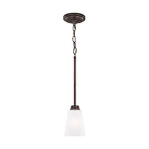 Kerrville 1-Light Bronze Traditional Transitional Hanging Mini Pendant with Satin Etched Glass Shade