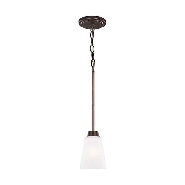 Generation Lighting Kerrville 1-Light Bronze Traditional Transitional Hanging Mini Pendant with Satin Etched Glass Shade