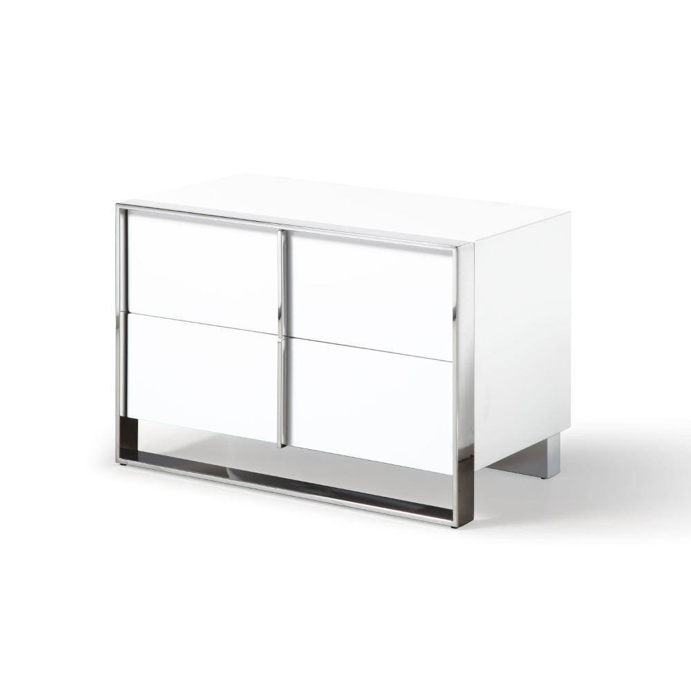 High Gloss White and Chrome 2-Drawer Nightstand