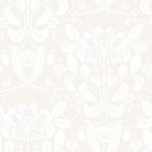 Berit White Floral Crest Wallpaper Sample