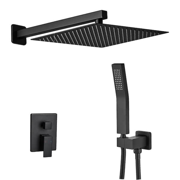 YONKI SUNSHIN INC Single Handle 2-Spray Patterns 2 Showerheads Shower Faucet Set 1.8 GPM with High Pressure Hand Shower in Black