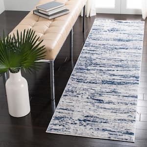 Amelia Gray/Navy 2 ft. x 14 ft. Abstract Runner Rug