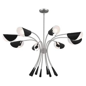 Arcus 45.5 in. 8-Light Satin Nickel and Black Modern Shaded Chandelier for Dining Room
