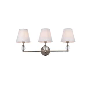 Home Living 27.5 in. 3-Light Satin Nickel Vanity Light with Fabric Shade