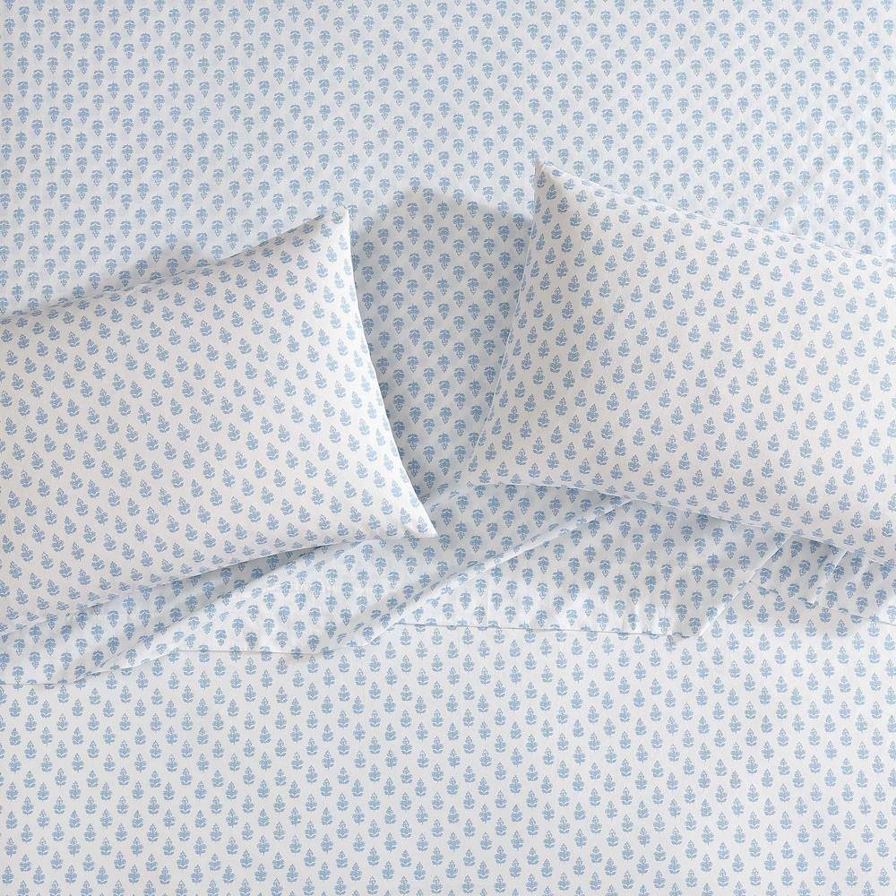 Laura Ashley Blue Cotton Percale Twin Sheet Set