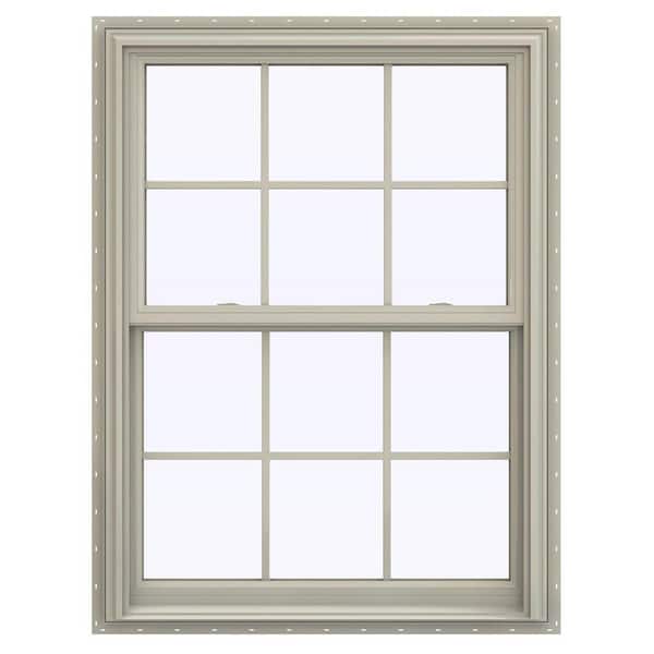 JELD-WEN 35.5 in. x 47.5 in. V-2500 Series Desert Sand Vinyl Double Hung Window with Colonial Grids/Grilles
