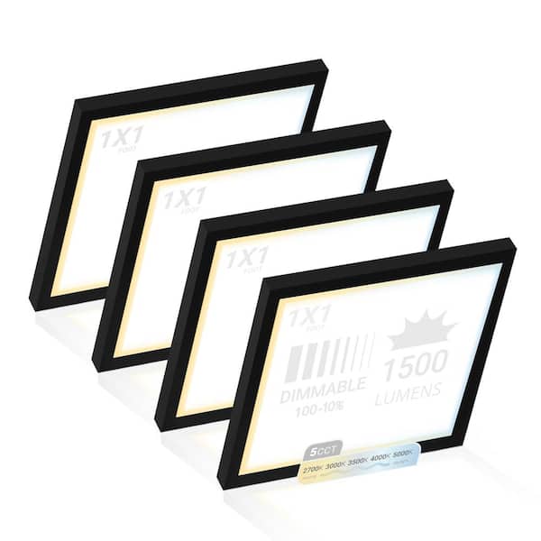 1 ft. x 1 ft. 120V Surface Mount Integrated LED Black Panel Internal Driver 1500LM, 5CCT 2700K to 5000K, Dimmable (4PK)