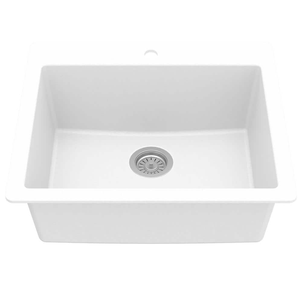 White Quartz 25'' Single Bowl Drop-In Kitchen Sink