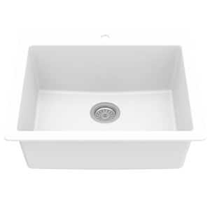 White Quartz 25 in. Single Bowl Drop-In Kitchen Sink