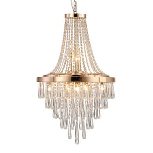 10-Light 19.7 in. Contemporary Gold Large Crystal Chandelier Pendant Luxury Ceiling Lighting for Living Dining Bedroom