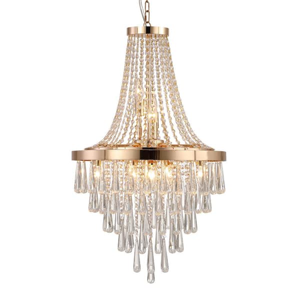 Runesay 10-Light 19.7 in. Contemporary Gold Large Crystal Chandelier Pendant Luxury Ceiling Lighting for Living Dining Bedroom