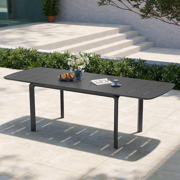 Pellebant Black Aluminum Rectangular Outdoor Patio Dining Table with Extension
