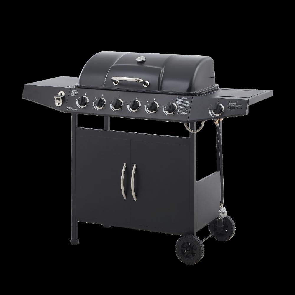 6 Burner BBQ Propane Gas Grill with Side Burner 59000 BTU Output Stainless Steel Barbecue Grill