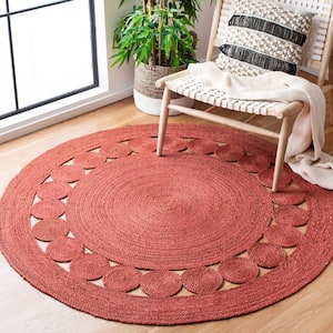 Natural Fiber Rust 5 ft. x 5 ft. Border Woven Round Area Rug