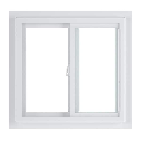 American Craftsman 24 in. x 23 in. 50 Series White Sliding Low-E Argon Glass Vinyl Fin Window, Screen Incl