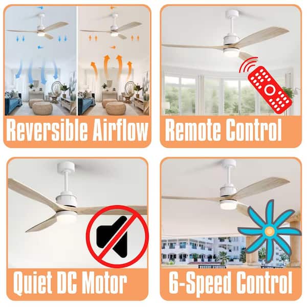 60 in. Downrod Mount Brown Modern Ceiling Fan with 3 Solid Wood Blades with Light Included with Remote