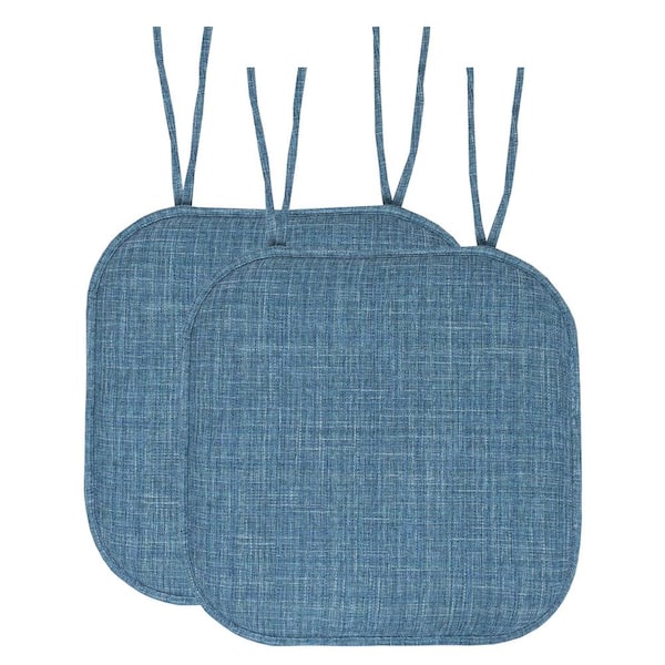 Sweet Home Collection Aria Memory Foam Square Non-Slip Indoor/Outdoor Chair Seat Cushion with Ties, Blue (2-Pack)