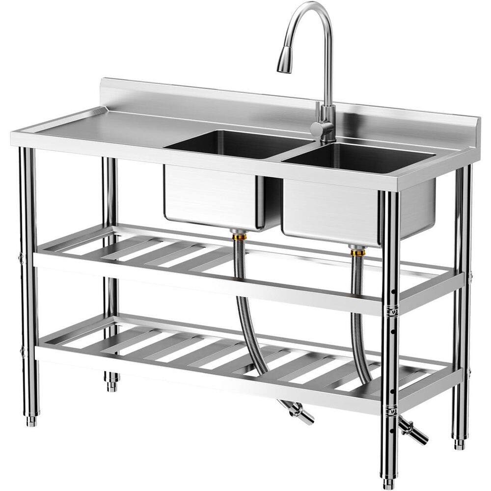 Freestanding Laundry/Utility Sink, Stainless Steel Double Bowl with ...