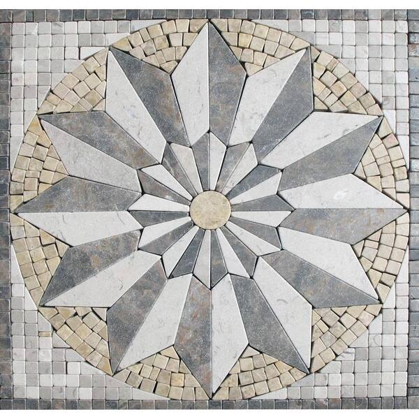 MSI Venti Blend Medallion 12 in. x 12 in. Tumbled Marble Mesh Mounted Mosaic Tile