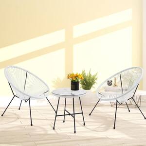 Table De Jardin Style Acapulco - Plateau Verre, Structure Acier Noir Et Rotin Synthétique, Diamètre 45 Cm