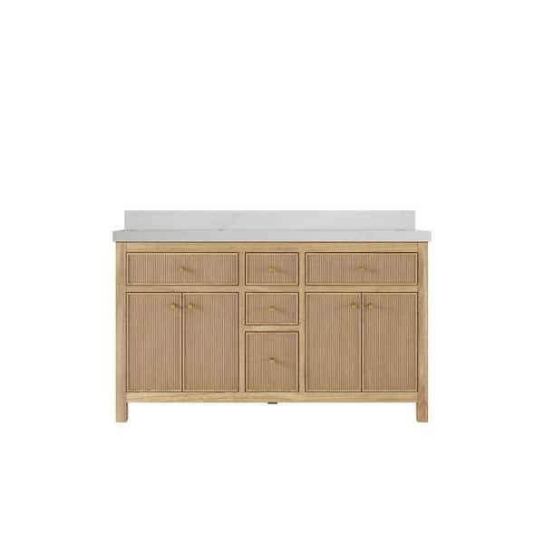 Willow Collections Sonoma Teak 60 in. W x 22 in. D x 36 in. H Double Sink Bath Vanity in Light Natural with 2 in. Carrara Quartz Top