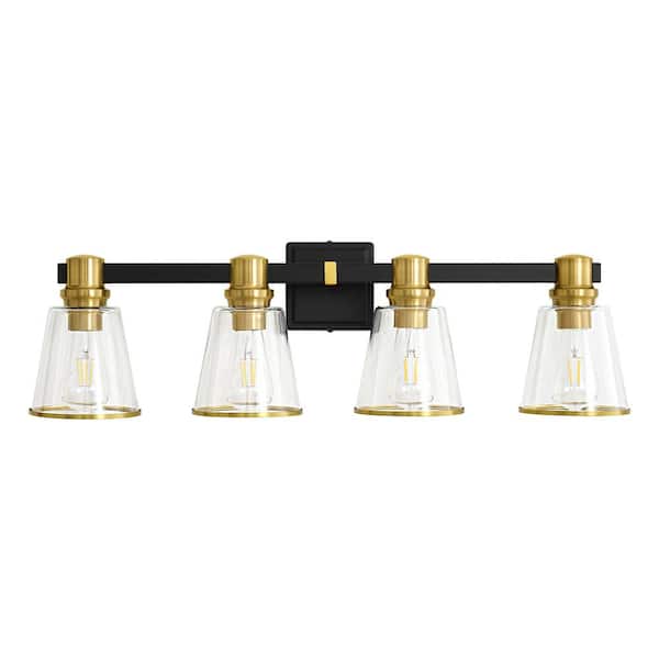 Deyidn 30.3 in. 4 Light Gold Vanity Light with Clear Glass Shade, Suitable for Bathroom Living Room etc., Dimmable