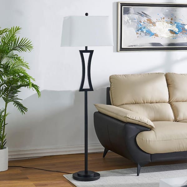 Maxax Montgomery 63.75 in. Black Metal Floor Lamp With White Bell Shade