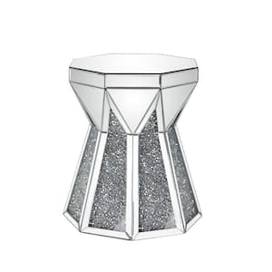 Noralie 20 in. Mirrored and Faux Diamonds Specialty Glass End Table with Storage