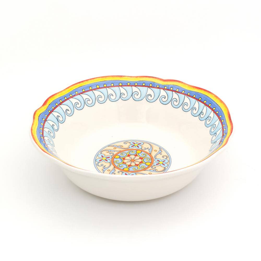 Renaissance-Inspired 10" Multicolor Ceramic Serving Bowl with Scalloped Edge