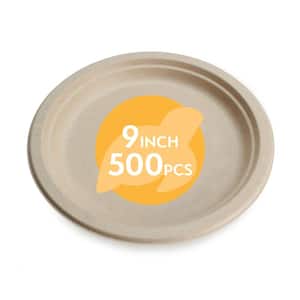 9 in. Unbleached Bamboo Compostable Disposable Paper Plates