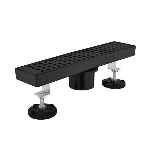 Tahanbath 12 in. Linear Shower Drain, Included Hair Strainer and Leveling Feet in Matt Black