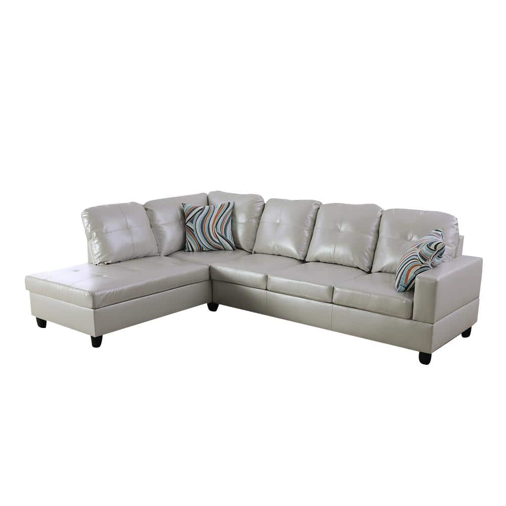 103.50 in. W Square Arm 2-piece Faux Leather L Shaped Modern Left Facing Sectional Sofa Set in White -  Star Home Living, SH9513A-2