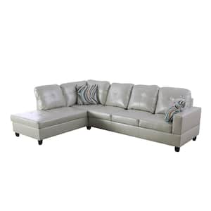 103.50 in. W Square Arm 2-piece Faux Leather L Shaped Modern Left Facing Sectional Sofa Set in White