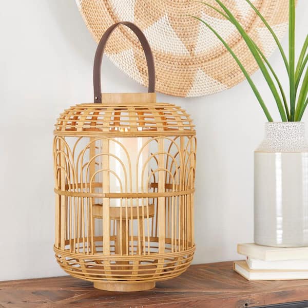 Novogratz Brown Bamboo Handmade Decorative Candle Lantern with Handle