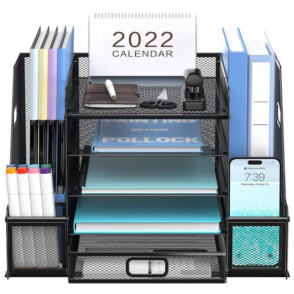 AASHRIT Countertop 5 Tier Mesh Metal Desk Organiser File Rack Letter Tray A4 Papers Documents