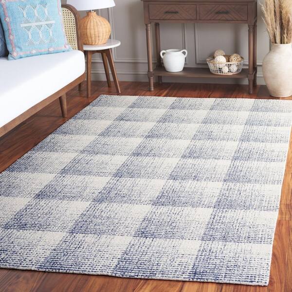 Ebony 5 ft. x 8 ft. Ivory/Blue Check Area Rug