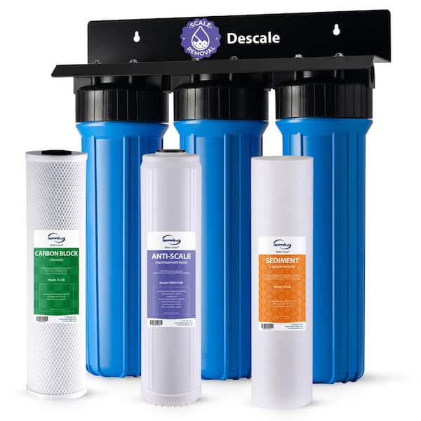 ISPRING Whole House Water Filter System w/Sediment, Polyphosphate Anti-Scale, and Carbon Block Filters, Descaler and Filter