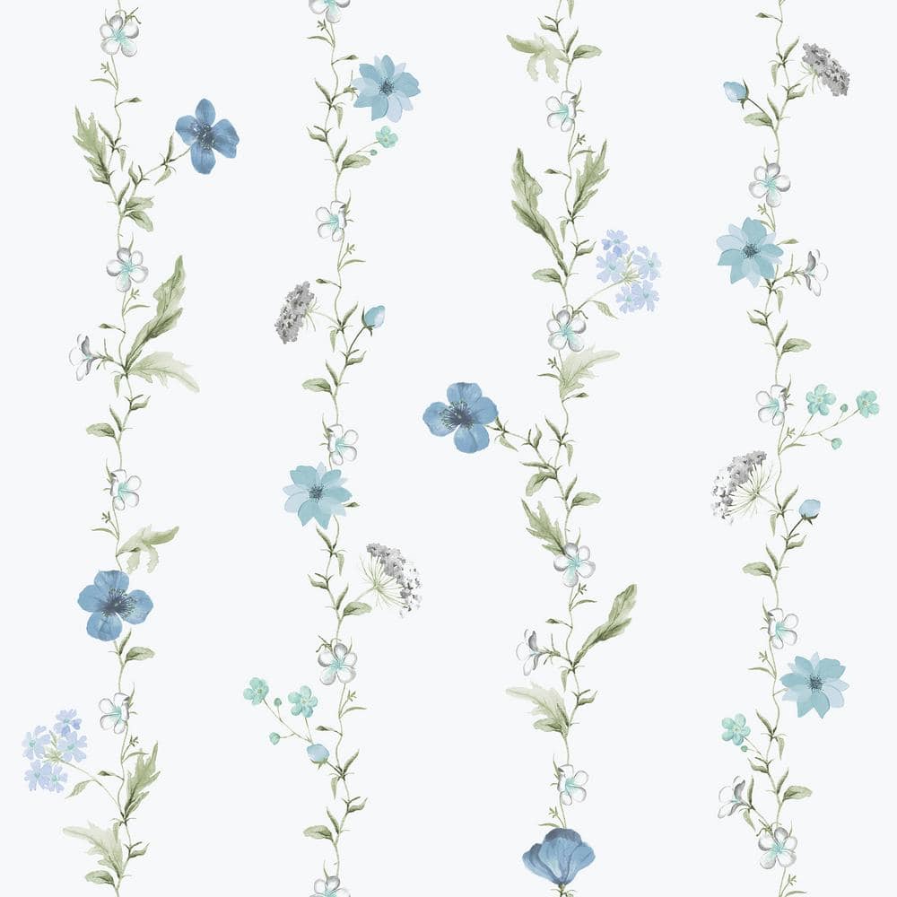 Spring Blossom Collection Vertical Floral Garden Blue Matte Finish Non-Past