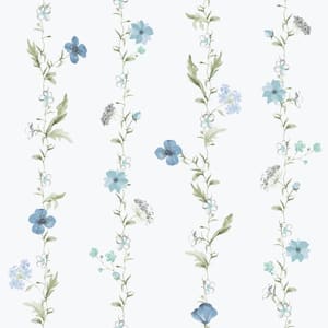 Childrens Small Scale Flowers Blue Non Woven Wallpaper