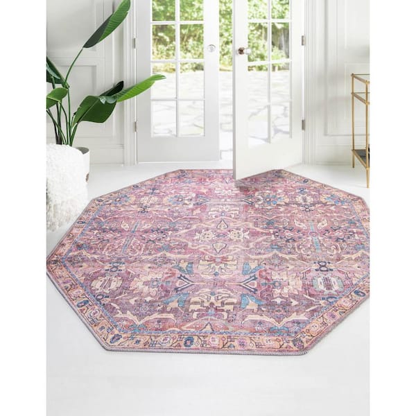 Nostalgia Katie Pink 8 ft. Octagon Machine Washable Area Rug