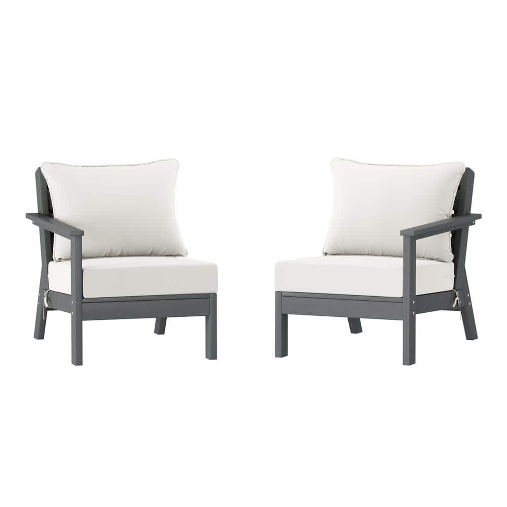 Birchwood Gray Arrangeable Outdoor Patio 2-Piece Deep Seating HDPE Loveseat Arm Chair Set with White Cushions price history on PriceWatchPro
