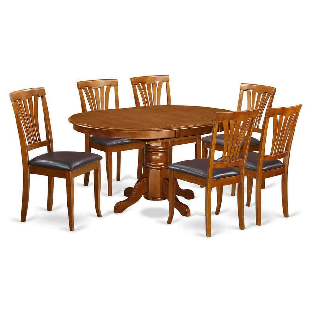 Saddle Brown Oval Wood Dining Table with 6 Chairs