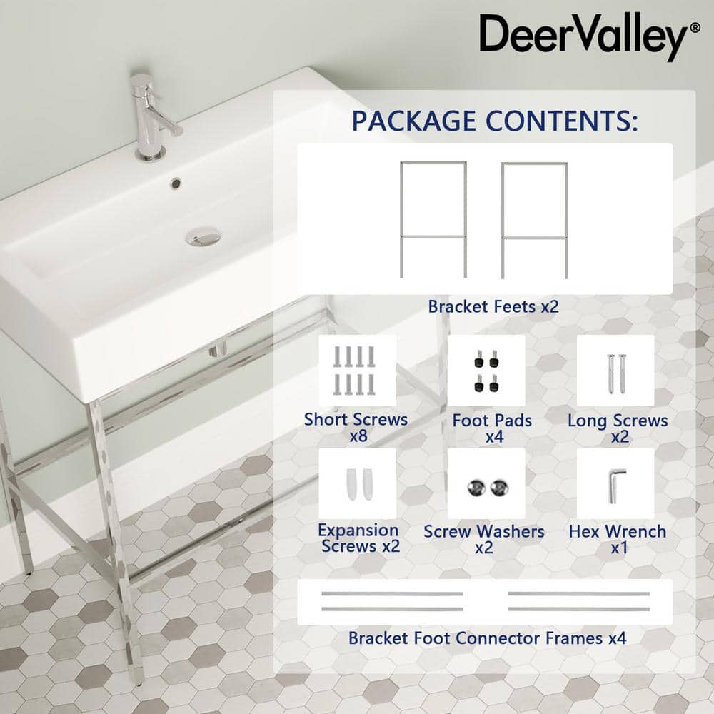 Silver Ceramic Wall-Mount Console Bathroom Sink with Overflow
