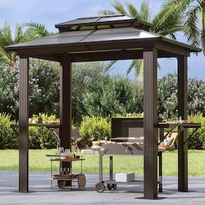 8 ft. x 5 ft. Outdoor Polycarbonate Top BBQ Gazebo, Aluminum Frame with Bar Counter and Ceiling Hooks