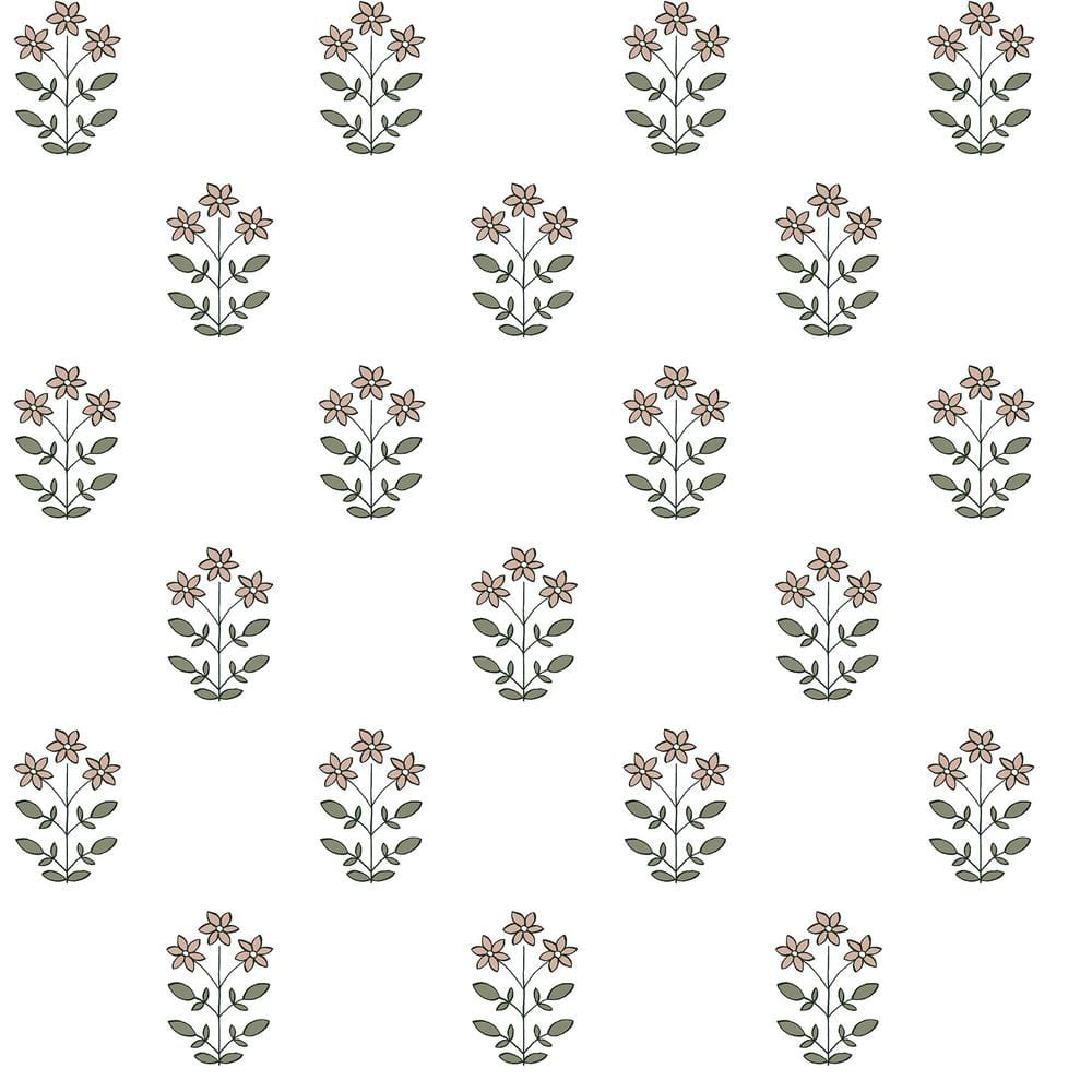 Pink Floral Non-Woven Removable Wallpaper